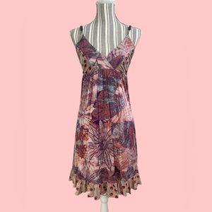 Y2K Mini Dress Abstract Floral Colorful Print Pink Small